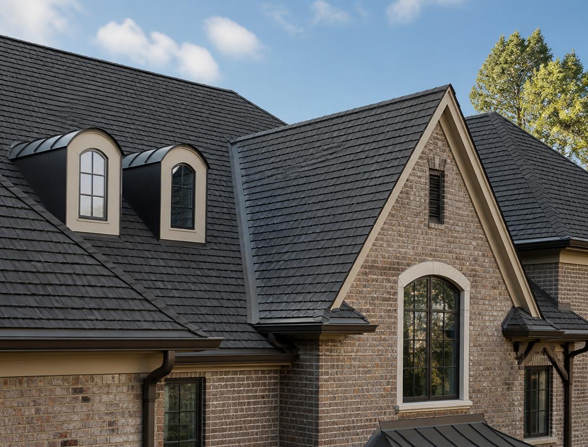 Finished traditional roof with detailed slate work